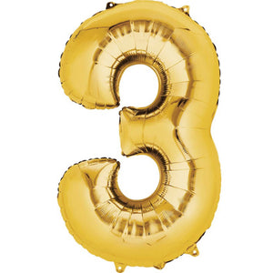 Gold 86cm Number 3 Supershape Foil Balloon