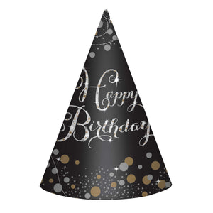 Sparkling Celebration Happy Birthday Cone Hats Pack of 8