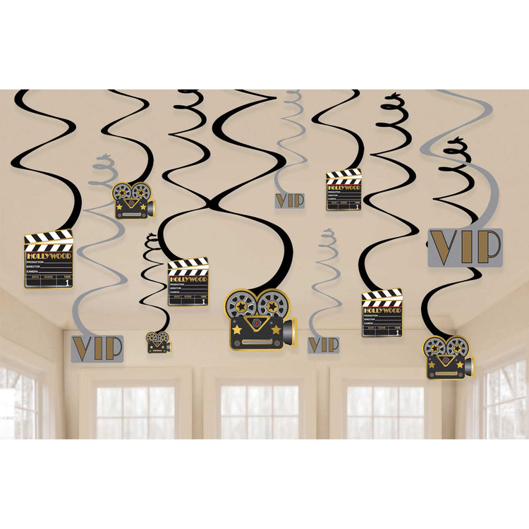 Lights Camera Action Swirl Hanging Decorations Pack of 12