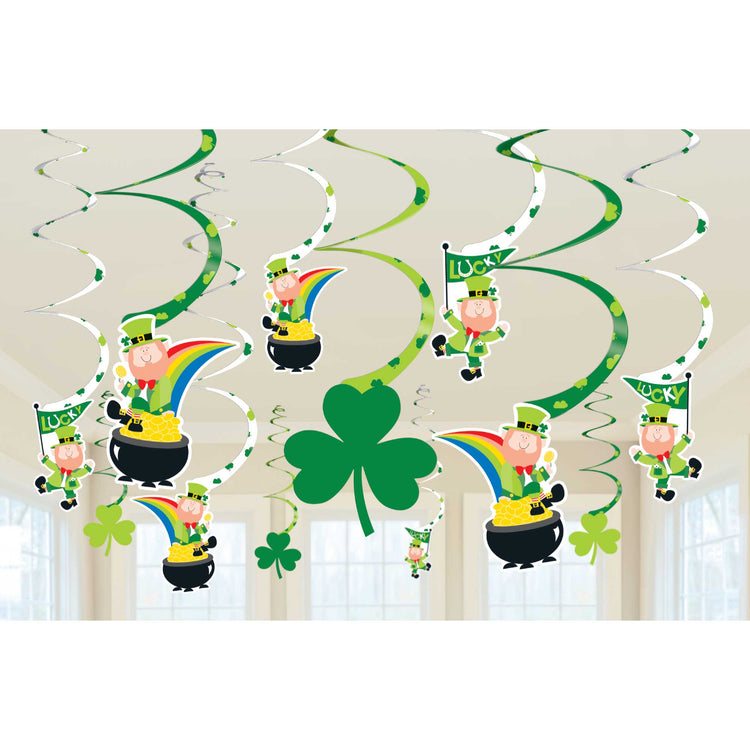 St Patricks Day Hanging Swirl Decorations Pack of 12