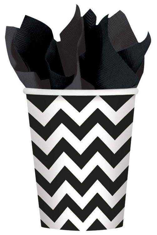 Jet Black Chevron 266ml Paper Cups Pack of 8