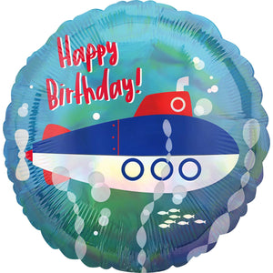 45cm Standard Holographic Iridescent Submarine Happy Birthday S55