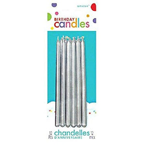 Birthday Taper Candles Silver Pack of 12