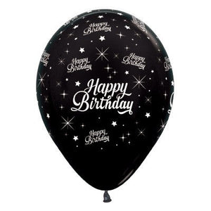 Sempertex 30cm Happy Birthday Twinkling Stars Metallic Black Latex Balloons, 25PK Pack of 25