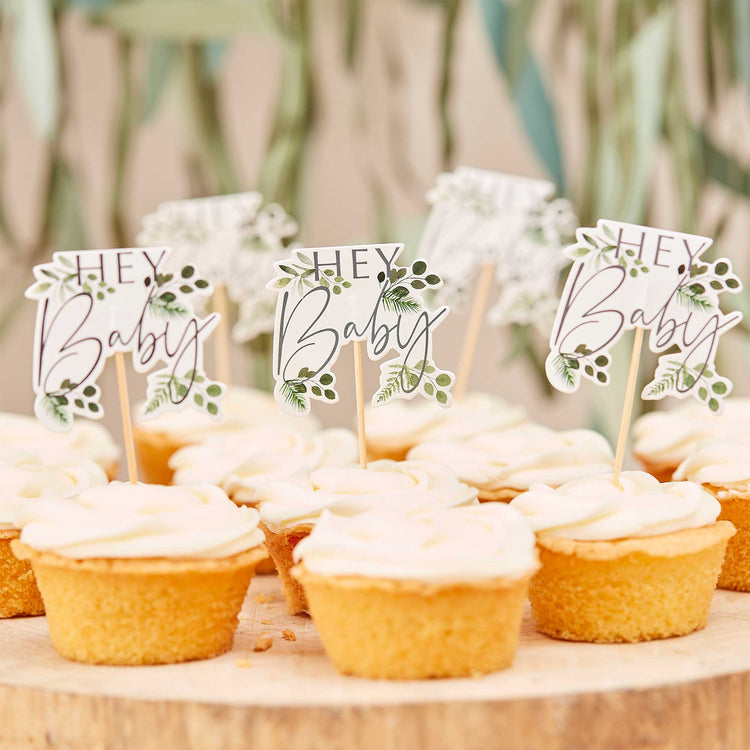 Botanical Baby Hey Baby Botanical Cupcake Toppers Pack of 12
