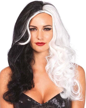 Villain Long Wavy Black and White Wig