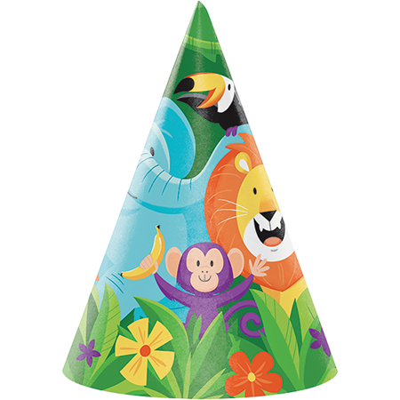 Jungle Safari Cone Shaped Party Hats Pack of 8