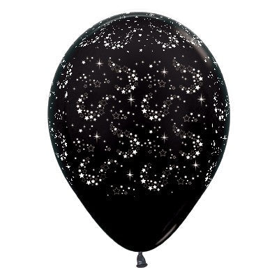 Sempertex 30cm Sparkling Stars Metallic Black Latex Balloons, 6PK Pack of 6