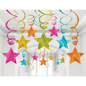 Shooting Stars Foil Mega Value Pack Swirl Decorations - Multi-Coloured Pack of 30