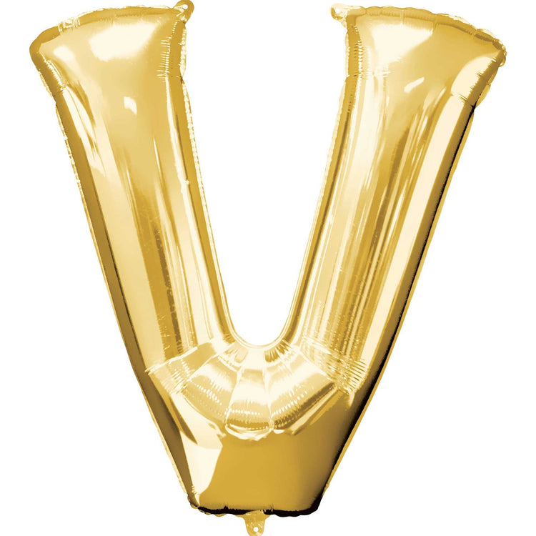 Gold Letter V Supershape 86cm Balloon