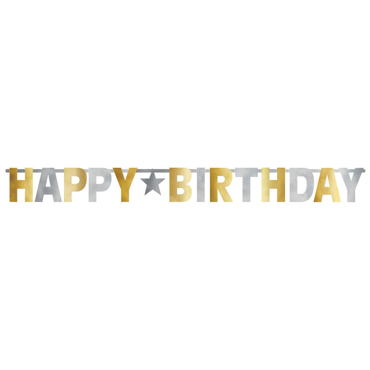 Happy Birthday Giant Foil Letter Banner Silver & Gold