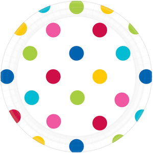 Dots 17cm Round Paper Plates Rainbow Pack of 8