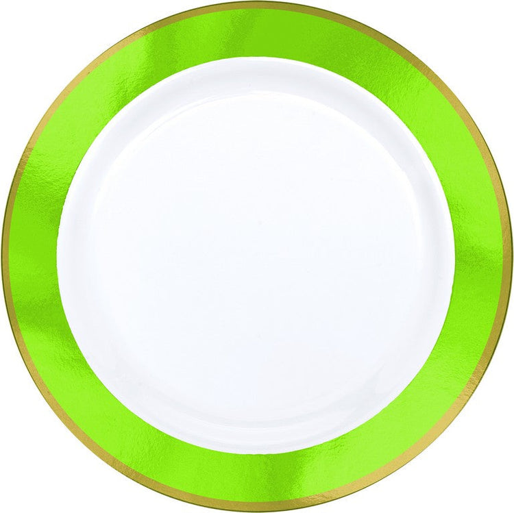 Premium Plastic Plates 25cm White with Kiwi Border Pack of 10