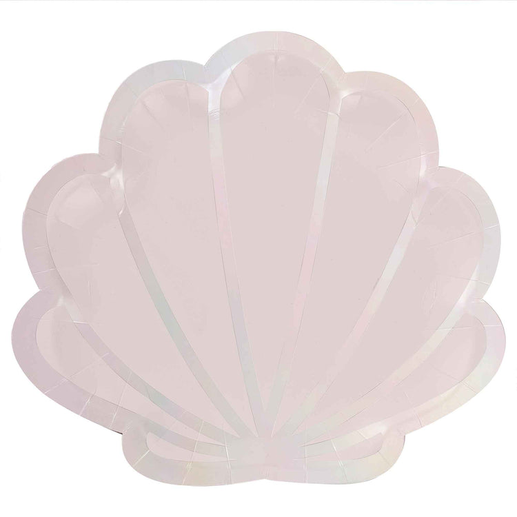 Mermaid Paper Plates Shell Shaped Pink & Iridescent Pack of 8