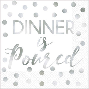 Dinner is Poured Beverage Napkins - Foil Hot-Stamped Pack of 16