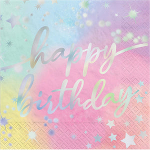 Luminous Birthday Iridescent Lunch Napkins Hot Stamped Pack of 16