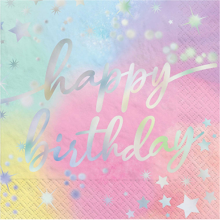 Luminous Birthday Iridescent Lunch Napkins Hot Stamped Pack of 16