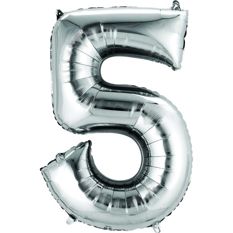 Silver 40cm Number 5 Balloon