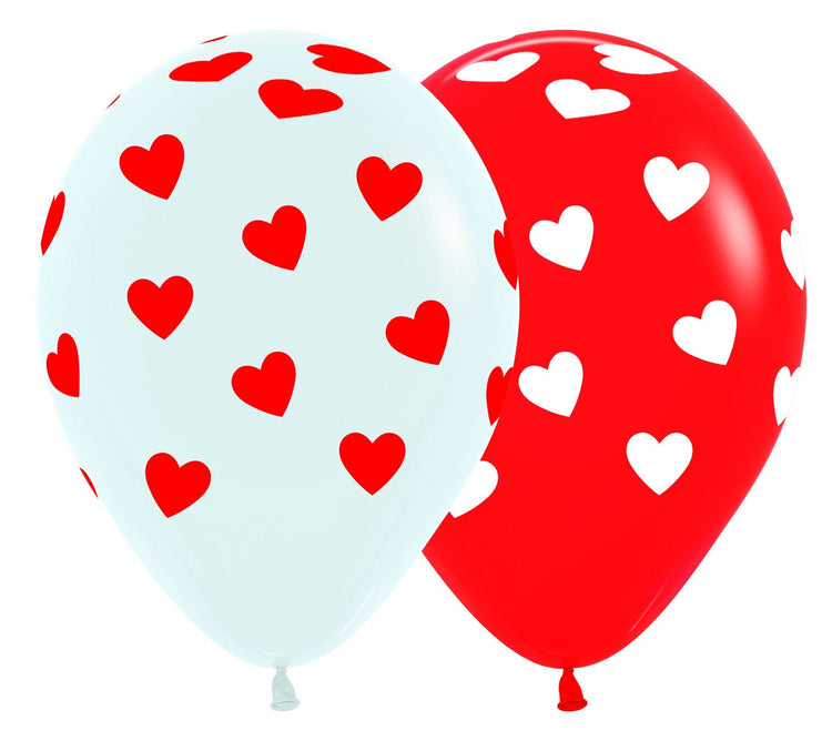 Sempertex 30cm Classic Hearts on Fashion Red & White Latex Balloons, 12PK Pack of 12