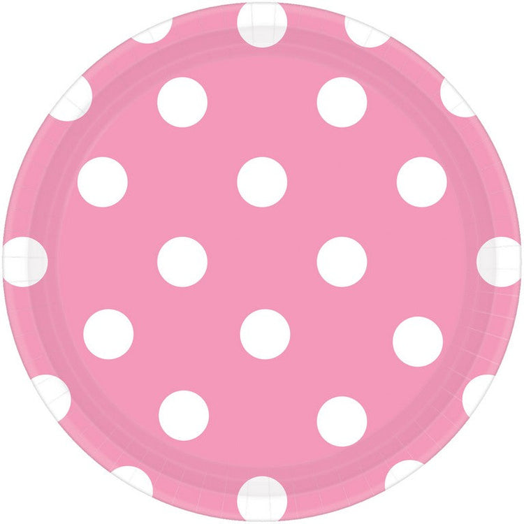 Dots 17cm Round Paper Plates New Pink Pack of 8