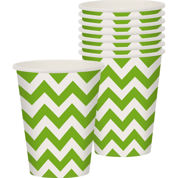 Kiwi Green Chevron 266ml Paper Cups Pack of 8