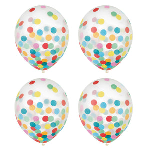 Latex Balloons 30cm & Confetti Multi-Coloured Pack of 6