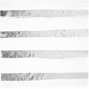 Touch of Colour White & Silver Foil Striped Lunch Napkins Pack of 16