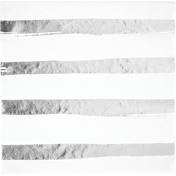 Touch of Colour White & Silver Foil Striped Lunch Napkins Pack of 16