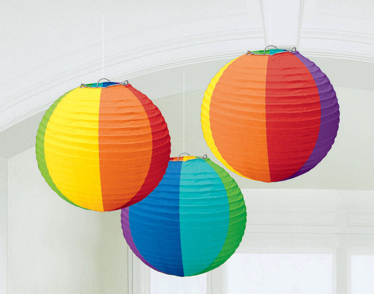 Rainbow Round Paper Lanterns Pack of 3