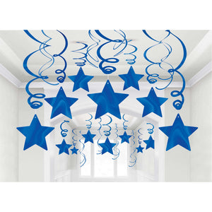 Royal Blue Foil Star Hanging Swirl Decorations Pack of 30