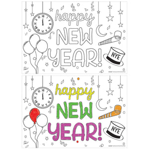 Happy New Year Colouring Activity Paper Placemats Pack of 24