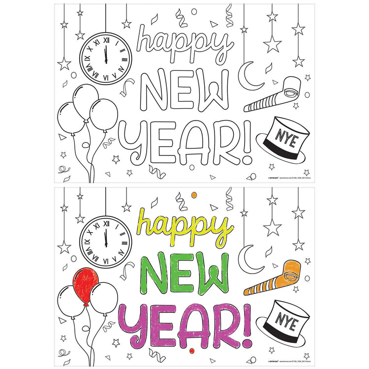 Happy New Year Colouring Activity Paper Placemats Pack of 24