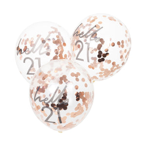 Mix It Up Rose Gold Confetti Filled Hello 21 Balloons Pack of 5