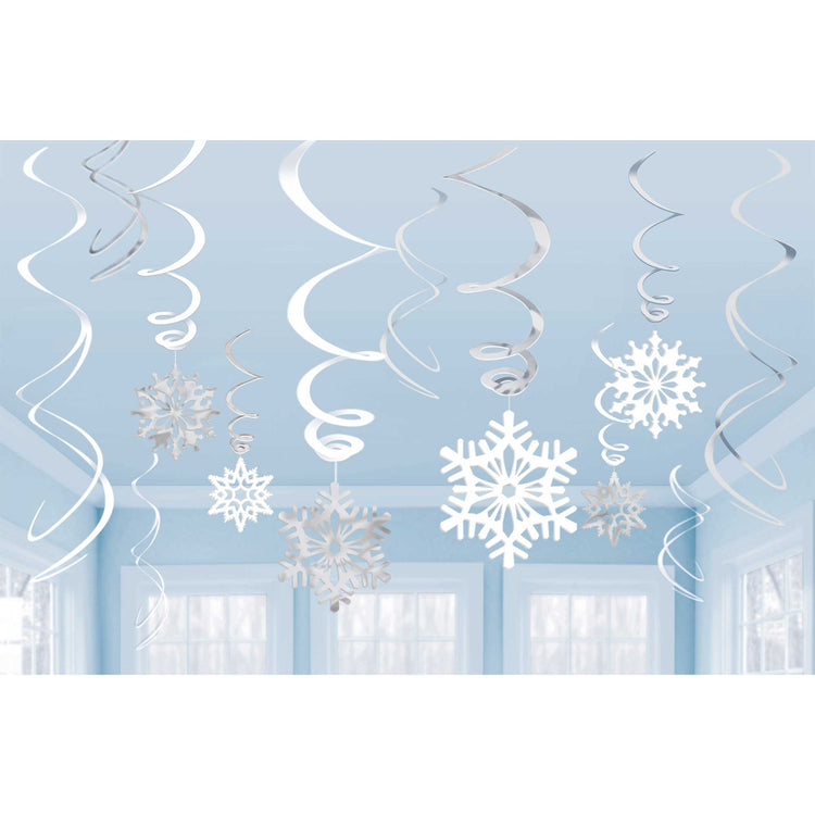 Christmas Snowflake Hanging Swirl Decorations Pack of 12