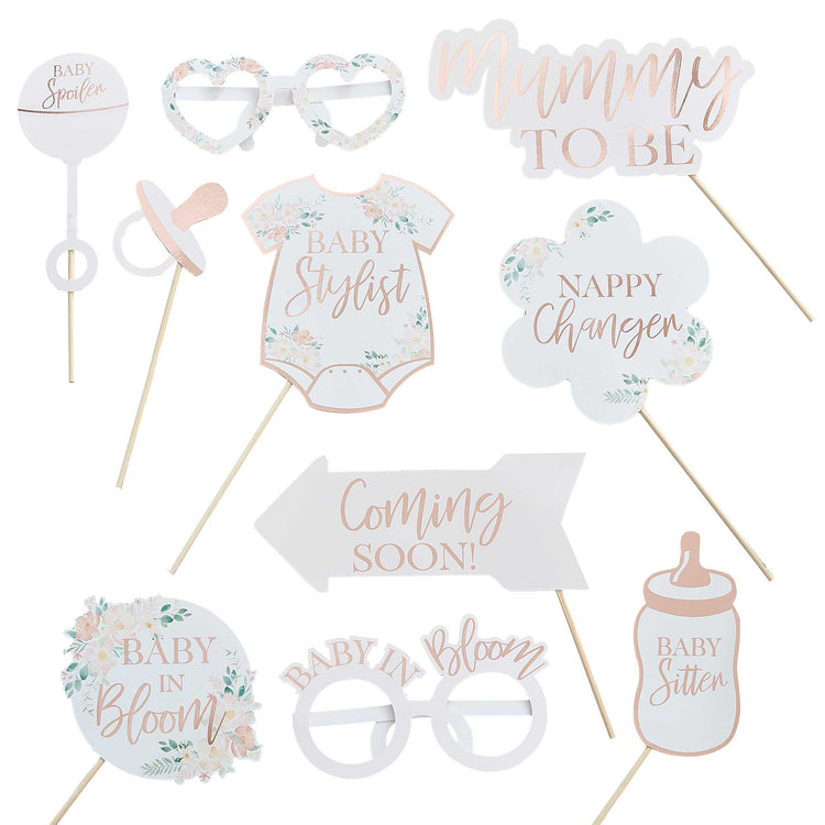 Baby in Bloom Photobooth Props Rose Gold Foiled Pack of 10