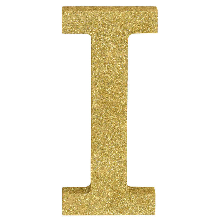 Letter I Gold Glittered Decoration MDF