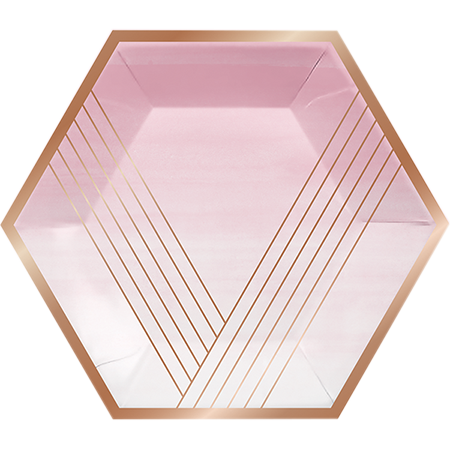 Rose All Day Banquet Plates Hexagonal Stripes Rose Gold Foil 25cm Pack of 8