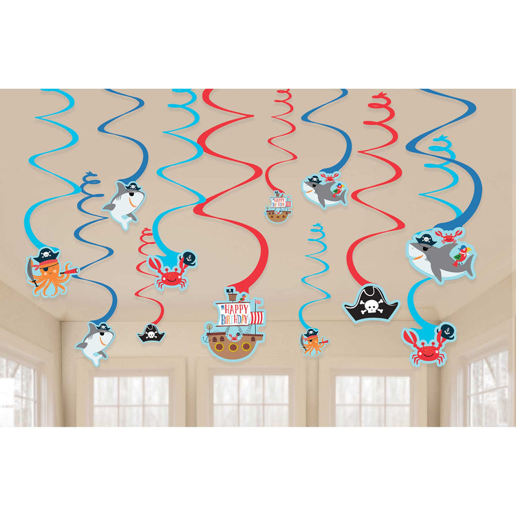 Ahoy Birthday Spiral Swirls Hanging Decorations Pack of 12