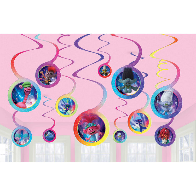 Trolls 2 Hanging Swirl Decorations Pack of 12