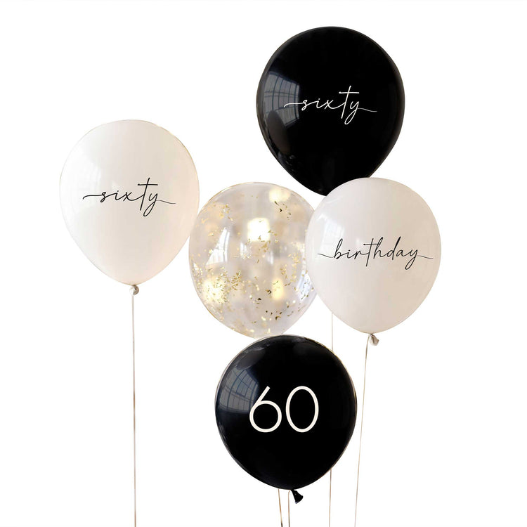 Champagne Noir Black, Nude, Cream & Champagne Gold 60th Birthday Party Balloons