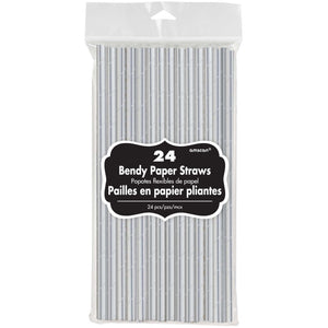 Silver 20cm Paper Straws Pack of 24