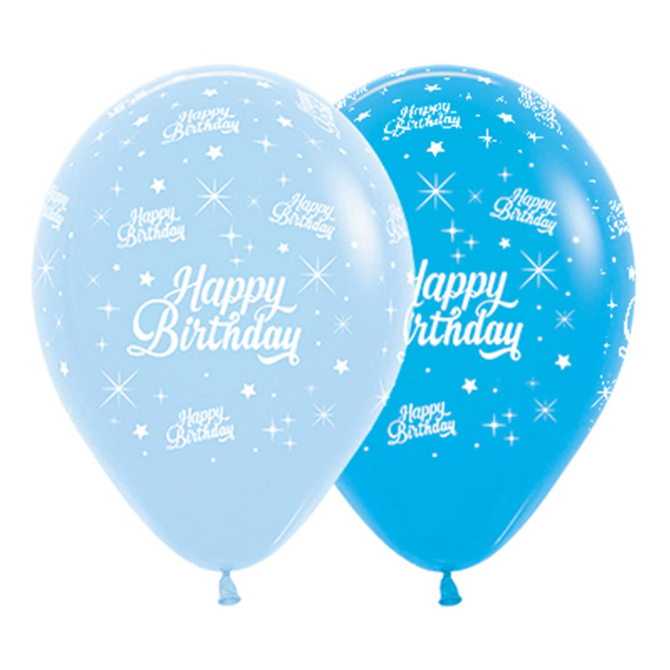 Sempertex 30cm Happy Birthday Twinkling Stars Fashion Blue & Royal Blue Latex Balloons, 6PK Pack of 6