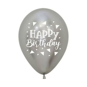 Sempertex 30cm Happy Birthday Triangles Metallic Reflex Silver Latex Balloons, 12PK Pack of 12