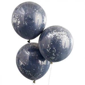 Mix It Up Balloon Bundle Double Stuffed Navy with Silver Shred Pack of 3