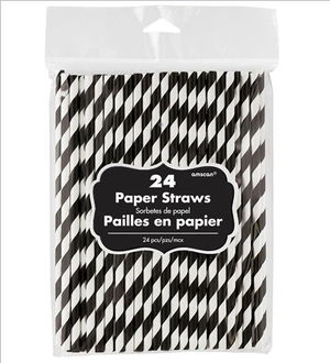 Jet Black 20cm Paper Straws Pack of 24