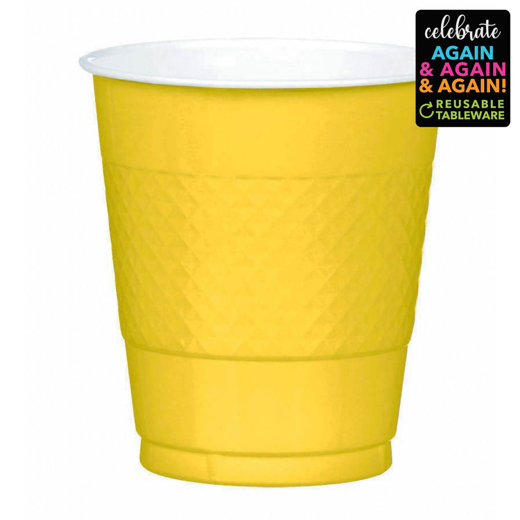 Premium Plastic Cups 355ml 20 Pack - Yellow Sunshine Pack of 20