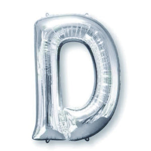 Silver 86cm Letter D Supershape Foil Balloon