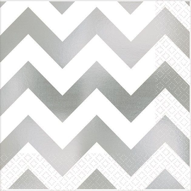 Premium Chevron Silver Hot-Stamped Beverage Napkins Pack of 16