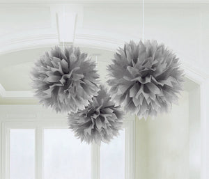 Silver Fluffy Tissue Decoration Pack of 3