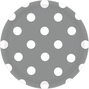 Dots 17cm Round Paper Plates Silver Pack of 8